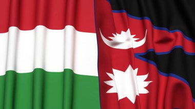 HUNGARY ve NEPAL bayrakları gerçekçi kumaş dokusuyla