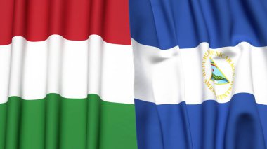 Gerçekçi kumaş dokusuna sahip HUNGARY ve NICARAGUA bayrakları