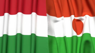 HUNGARY Bayrakları ve gerçekçi kumaş dokusuna sahip NIGER