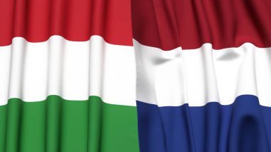 HUNGARY ve NETHERLANDS bayrakları gerçekçi kumaş dokusuyla