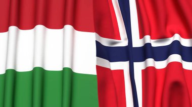 HUNGARY ve NORway bayrakları gerçekçi kumaş dokusuyla
