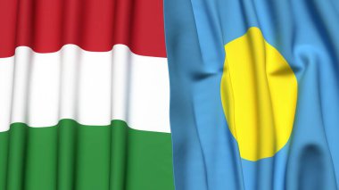 HUNGARY ve PALAU bayrakları gerçekçi kumaş dokusuyla