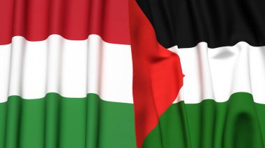 HUNGARY ve Filistin 'in bayrakları gerçekçi kumaş dokusuyla