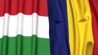HUNGARY ve ROMANIA bayrakları gerçekçi kumaş dokusuyla