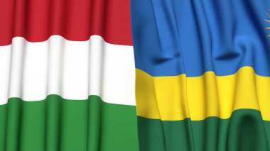 Gerçekçi kumaşlı HUNGARY ve Rwanda bayrakları