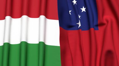 HUNGARY ve SAMOA bayrakları gerçekçi kumaş dokusuyla