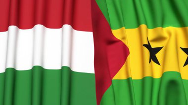 HUNGARY Bayrakları ve gerçekçi kumaş dokusuna sahip SAO TOME