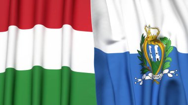 HUNGARY ve SAN MARINO bayrakları gerçekçi kumaş dokusuyla