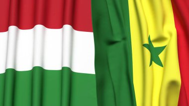 HUNGARY ve SENEGAL bayrakları gerçekçi kumaş dokusuyla