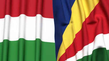 HUNGARY ve SEYCHELLES bayrakları gerçekçi kumaş dokusuyla