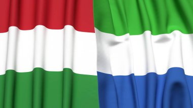 HUNGARY ve SIERRA LEone bayrakları gerçekçi kumaş dokusuyla