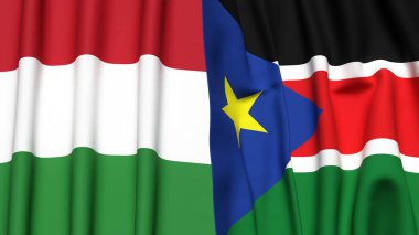 HUNGARY Bayrakları ve gerçekçi kumaş dokusuna sahip Güney Sudan Bayrakları