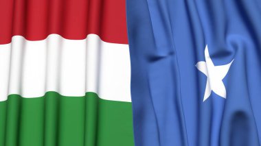 HUNGARY ve SOMALYA bayrakları gerçekçi kumaş dokusuna sahip