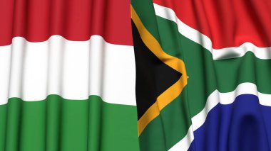 HUNGARY Bayrakları ve gerçekçi kumaş dokusuna sahip Güney Afrika