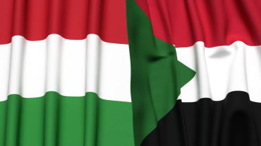 HUNGARY Bayrakları ve gerçekçi kumaş dokusuna sahip SUDAN
