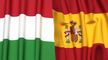 Gerçekçi kumaş desenli HUNGARY ve SPAIN bayrakları