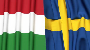 Gerçekçi kumaş dokusuna sahip HUNGARY ve SWEDEN bayrakları