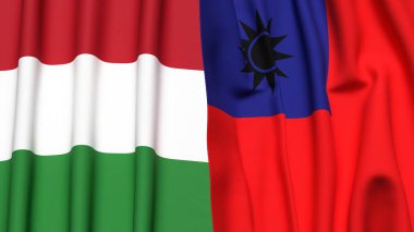 Gerçekçi kumaşlı HUNGARY ve Tayvan bayrakları