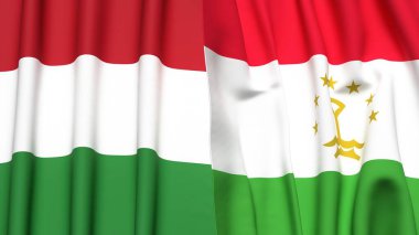 HUNGARY ve TAJIKISTAN bayrakları gerçekçi kumaş dokusuna sahip