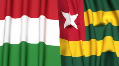 HUNGARY ve TOGO bayrakları gerçekçi kumaş dokusuyla