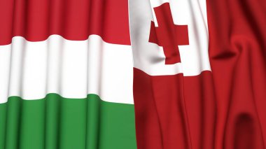 Gerçekçi kumaş dokusuna sahip HUNGARY ve TONGA bayrakları