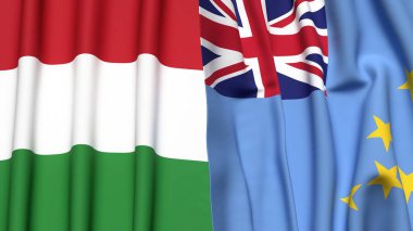 HUNGARY ve TUVALU 'nun gerçekçi kumaş dokusuna sahip bayrakları