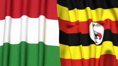 HUNGARY ve UGANDA 'nın gerçekçi kumaş dokusuyla bayrakları