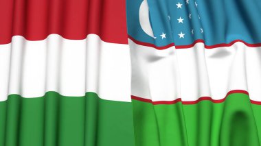 HUNGARY ve UZBEKISTAN bayrakları gerçekçi kumaş dokusuyla