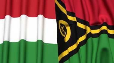 HUNGARY ve VANUATU bayrakları gerçekçi kumaş dokusuyla