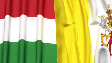 HUNGARY ve VATİKAN bayrakları gerçekçi kumaş dokusuna sahip