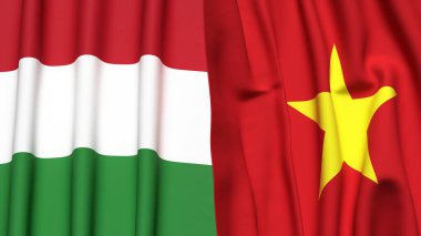 HUNGARY Bayrakları ve gerçekçi kumaş dokusuna sahip VİETNAM