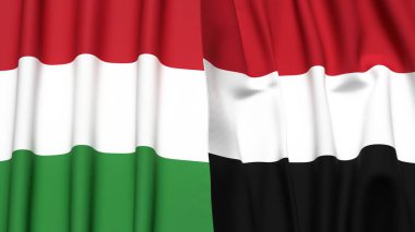 HUNGARY ve YEmen bayrakları gerçekçi kumaş dokusuyla