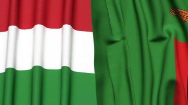 HUNGARY ve ZAMBIA bayrakları gerçekçi kumaş dokusuyla