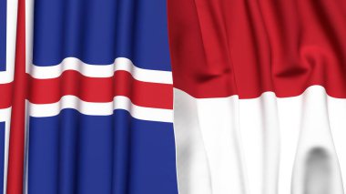 Gerçekçi kumaş dokusuna sahip İzlanda ve Indonezya bayrakları