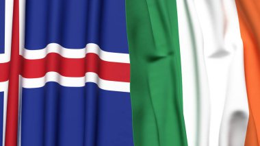 Gerçekçi kumaş dokusuna sahip İzlanda ve İrlanda bayrakları