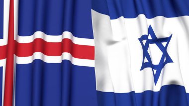 Gerçekçi kumaş dokusuna sahip İzlanda ve İsrail bayrakları