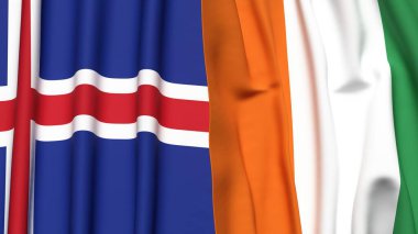 Gerçekçi kumaş dokusuna sahip İzlanda ve IVORY Kıyı Bayrakları