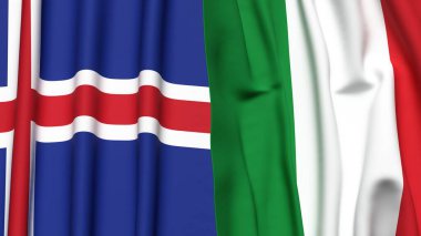 Gerçekçi kumaş dokusuna sahip İzlanda ve İtalya bayrakları