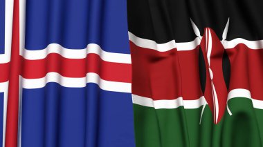 Gerçekçi kumaş dokusuna sahip ICELAND ve KENYA bayrakları