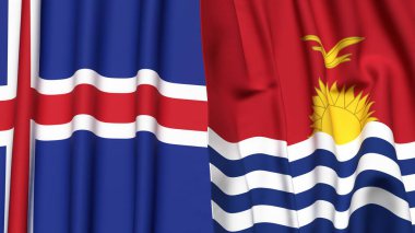 Gerçekçi kumaş dokusuna sahip ICELAND ve KIRIBATI bayrakları