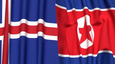 Gerçekçi kumaş dokusuna sahip İzlanda ve Kore Bayrakları