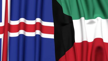 İzlanda ve KUWAIT bayrakları gerçekçi kumaş dokusuyla