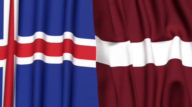 Gerçekçi kumaş dokusuna sahip ICELAND ve LATVIA bayrakları