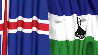 İzlanda ve LESOTHO bayrakları gerçekçi kumaş desenli