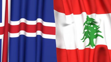 Gerçekçi kumaş dokusuna sahip İzlanda ve LEBANON bayrakları