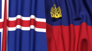 Gerçekçi kumaş dokusuna sahip ICELAND ve LIECHTENSTEIN bayrakları