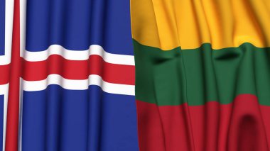 Gerçekçi kumaş dokusuna sahip İzlanda ve Litvanya bayrakları