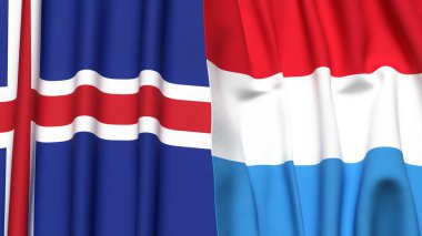 Gerçekçi kumaş dokusuna sahip ICELAND ve LUXEMBOURG bayrakları