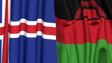 Gerçekçi kumaş dokusuna sahip ICELAND ve MALAWI bayrakları