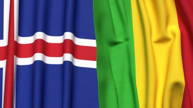 Gerçekçi kumaş dokusuna sahip ICELAND ve MALI bayrakları